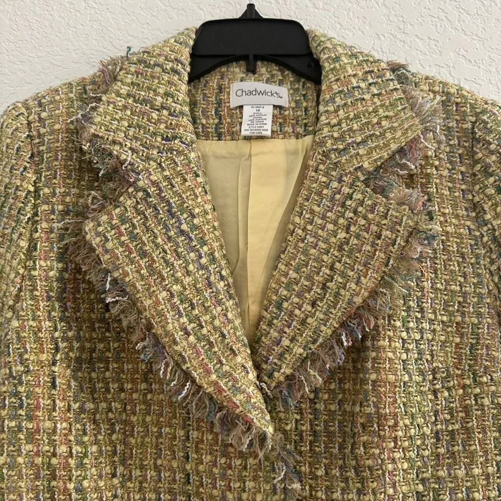 Chadwick's Tweed Blazer Jacket Womens 12 Yellow Fringed‎ Trim Old Money NWOT - Picture 3 of 9
